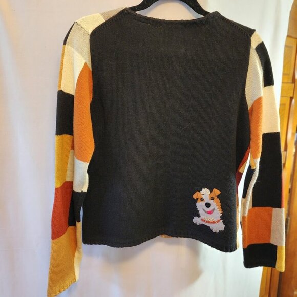 VINTAGE MICHAEL SIMON DOG EMBELLISHED CARDIGAN SWEATER, MULTI-COLOR, SIZE SMALL - Picture 14 of 15